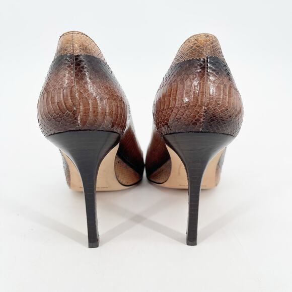 Manolo Blahnik Brown Tan Genuine Python Pointed Toe Stiletto Heel Pumps IT 38 - Picture 10 of 12